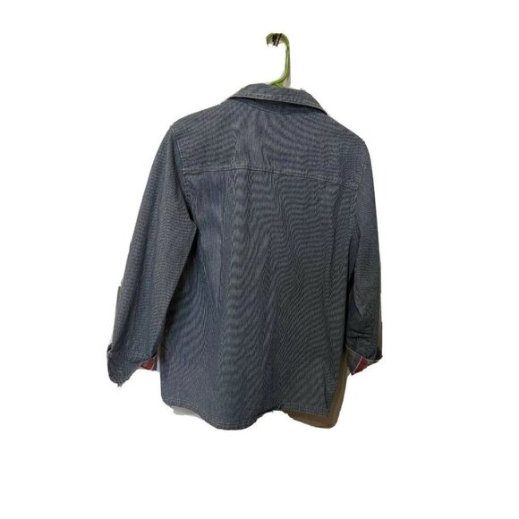 Sag Harbor women jacket size PL blue whit stripe red check accents lightweight - Picture 2 of 9